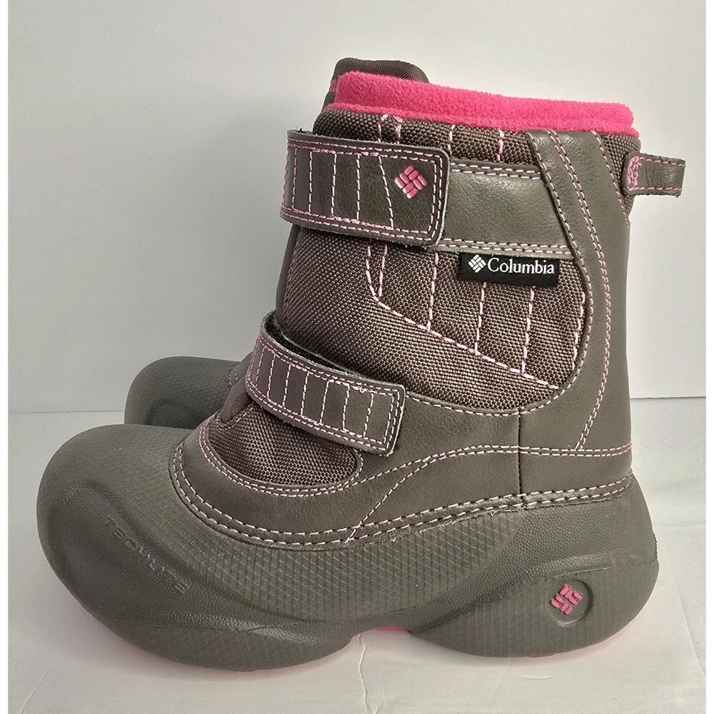 Columbia Snow Boots Purple Gray Girls Size 4‎ Powderbug Waterproof Warm Rain